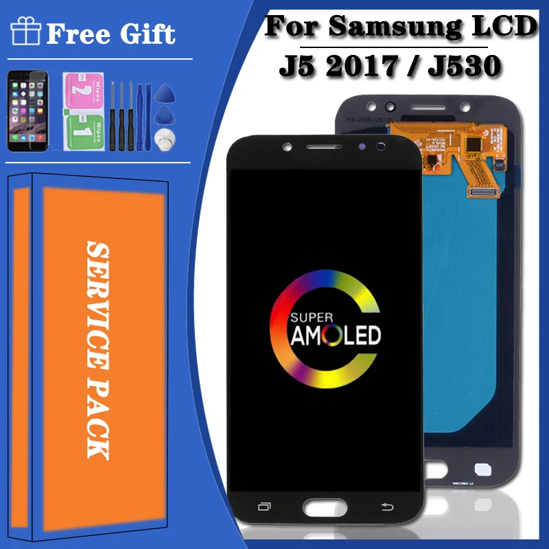 Купи Super Amoled 5, 2 ''ЖК-дисплей для Samsung Galaxy J5 2017 J530 J530F SM-J530F ЖК-дисплей сенсорный экран дигитайзер в сборе Замена за 1,551 рублей в магазине AliExpress