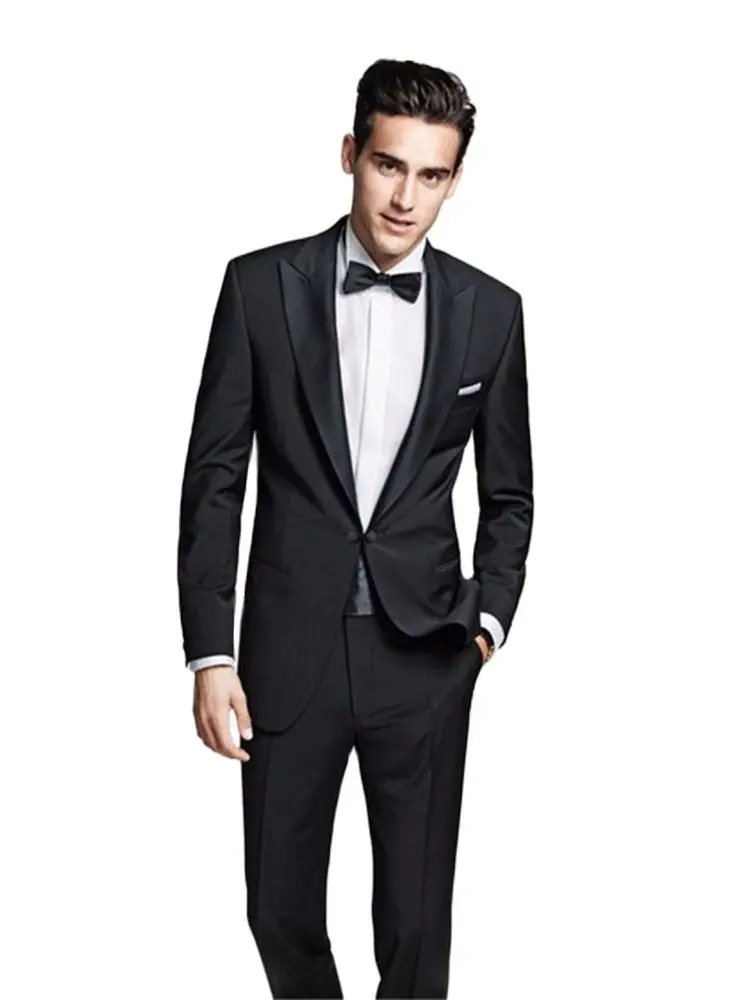 

Индивидуальный пошив, черный блейзер, брюки, официальные свадебные костюмы для жениха, одежда для вечеринки, 2 шт., куртка + брюки + галстук, кл...
