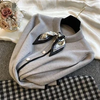 new autumn classic bow tie design sweater fashion elegant office bow neckline blouse women long sleeved pullover knitted sweater