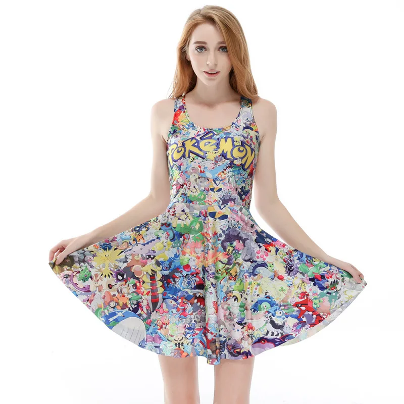 Женское платье для косплея аниме жилет без рукавов с 3D принтом покемона