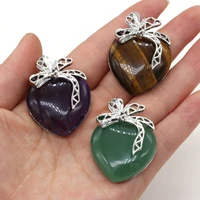 natural stone heart shape tiger eye green aventurine amethysts pendant for earring necklace jewelry making gift size 30x40mm