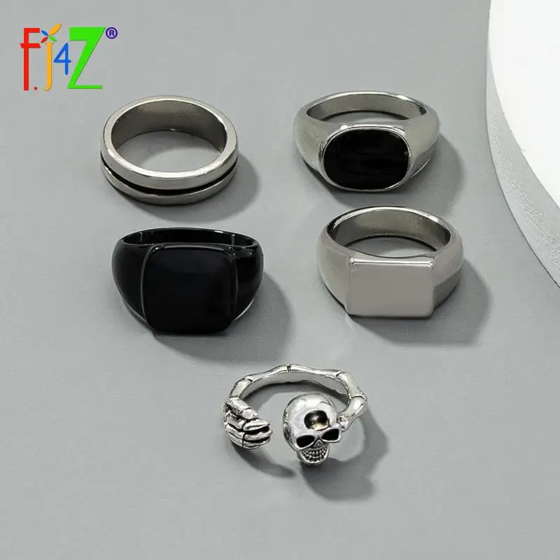 

F.J4Z Fashion Punk Rings for Men Hit-hop Gothic Metal Geometric Top Skull Mens Finger Ring Sets кольца для мужчин