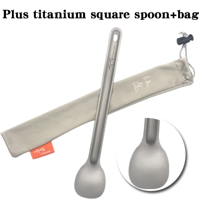 Squarespoonbag TiTo Титановая Ложка с длинной ручкой, посуда, портативные походные столовые приборы, удобные титановые Spork, Экологичная титановая вилка - Цвет: Squarespoonbag