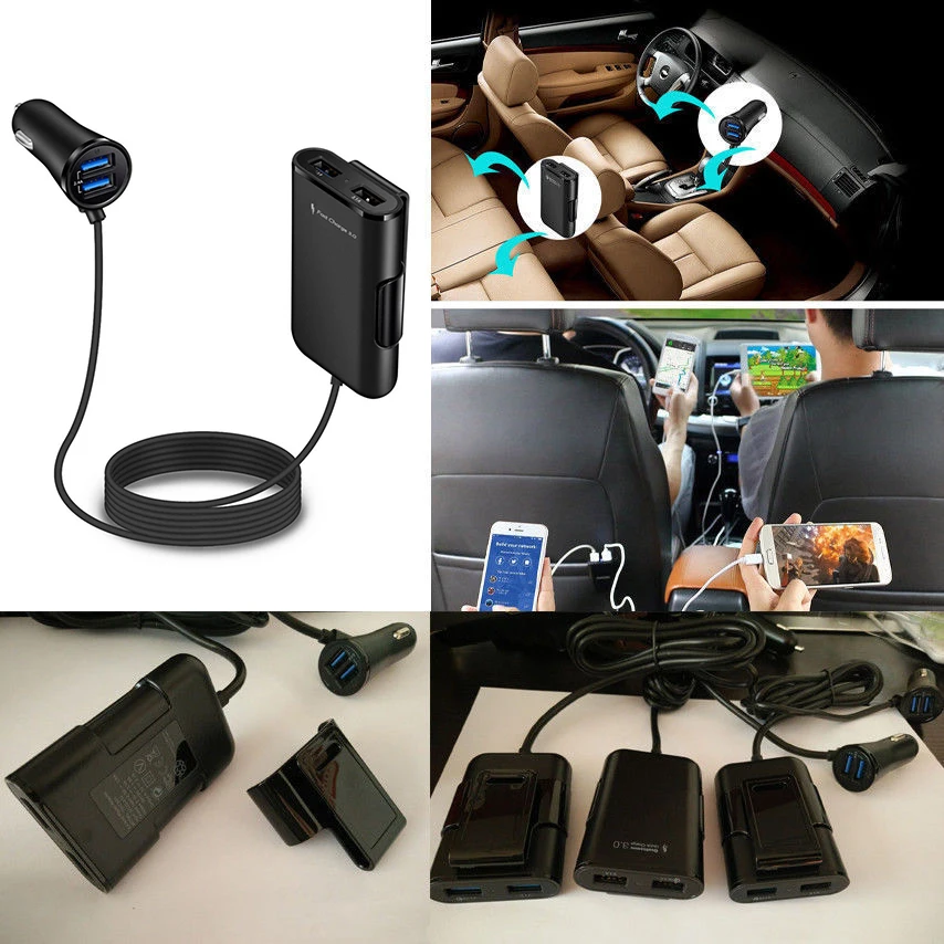 DigRepair 4 порта быстрая 3,0+ 2.4A+ 3.1A USB Автомобильное зарядное устройство Универсальный usb-адаптер с 5.6ft удлинитель Кабель для MPV автомобильный телефон