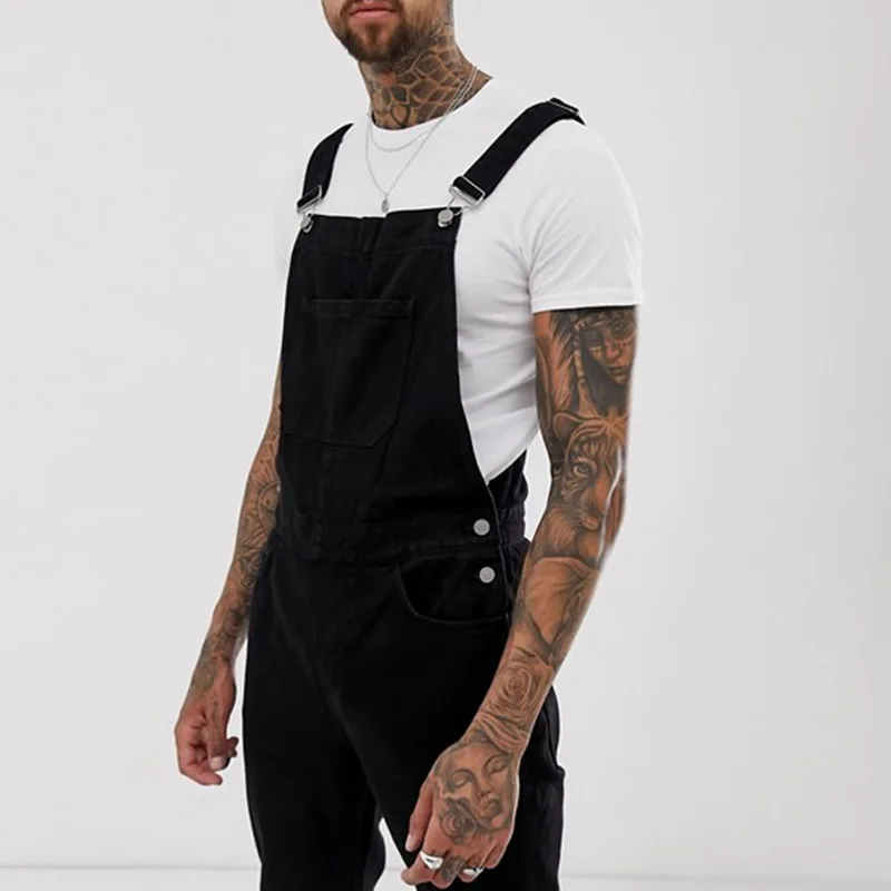 

Vogue NEW Men Sleeveless Slim Fit Jumpsuit Ripped Jeans Hi Street Distressed Denim Bib Overalls Man Suspender Pants Plus Size