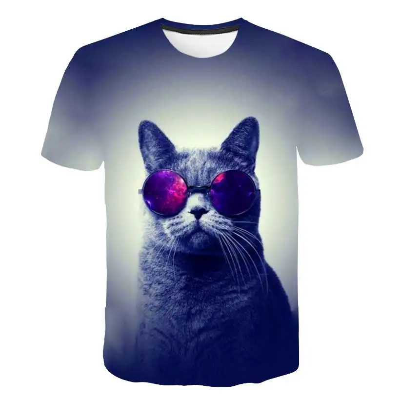 

Summer childern's Short Sleeve T-Shirt 3D Photo girl's Custom print Seaside holiday Cute Shirt Cartoon Top Teescas cat T Shirt