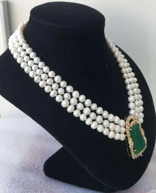 

Hot sell new 6-7mm natural white freshwater pearl multi-layer necklace artificial diamond jade accessories fashion jewelry