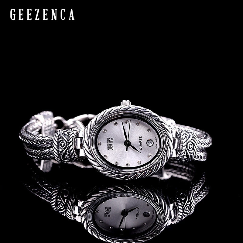 

Женские часы-браслет из тайского серебра 925 пробы, Модные Винтажные кварцевые часы с японским механизмом, браслеты с пуговицами дыни