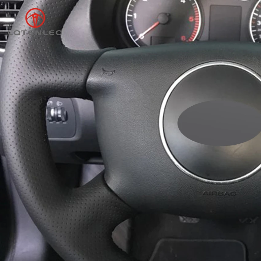 Черный чехол LQTENLEO из натуральной кожи для рулевого колеса автомобиля сделай сам