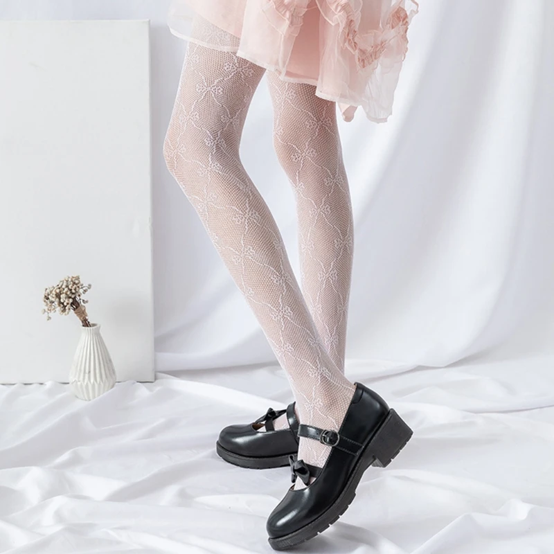 

Women Lolita Hollow Fishnet Pantyhose Sweet Bowknot Jacquard Tights Stockings U90E