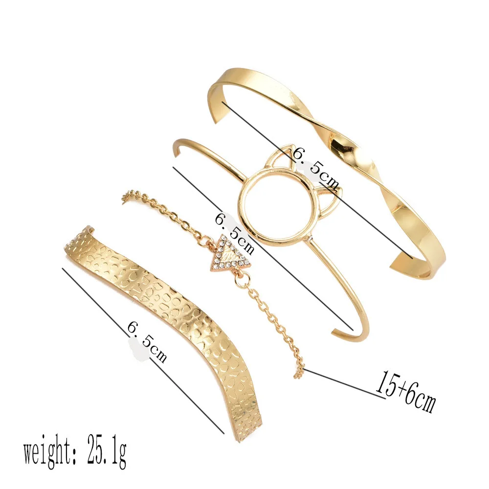 

New four-piece European and American style bracelet Triangle bracelet with geometric rhinestones Cat ear women's bracelet