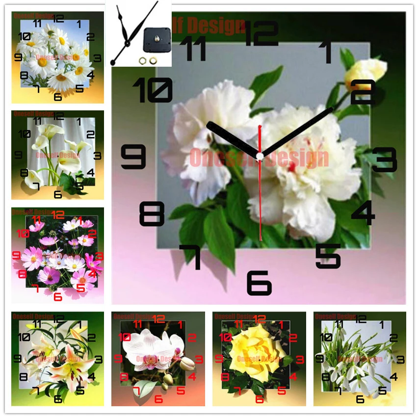 diamond painting 5d with clock flower 5d diamond embroidery full set with clock diamond mosaic flower decor home wall sticker