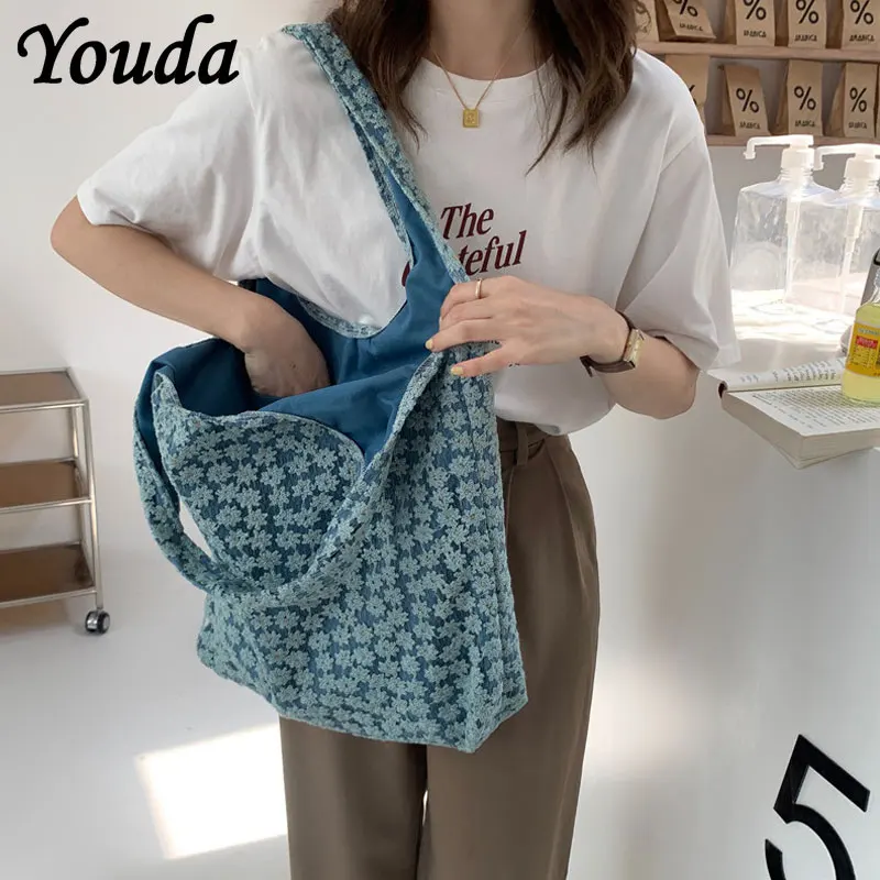 

Youda Women Canvas Shoulder Bags Embossed Daisy Design Ladies Floral Handbag Casual Tote Literary Bookbags Shopping Bag For Girl