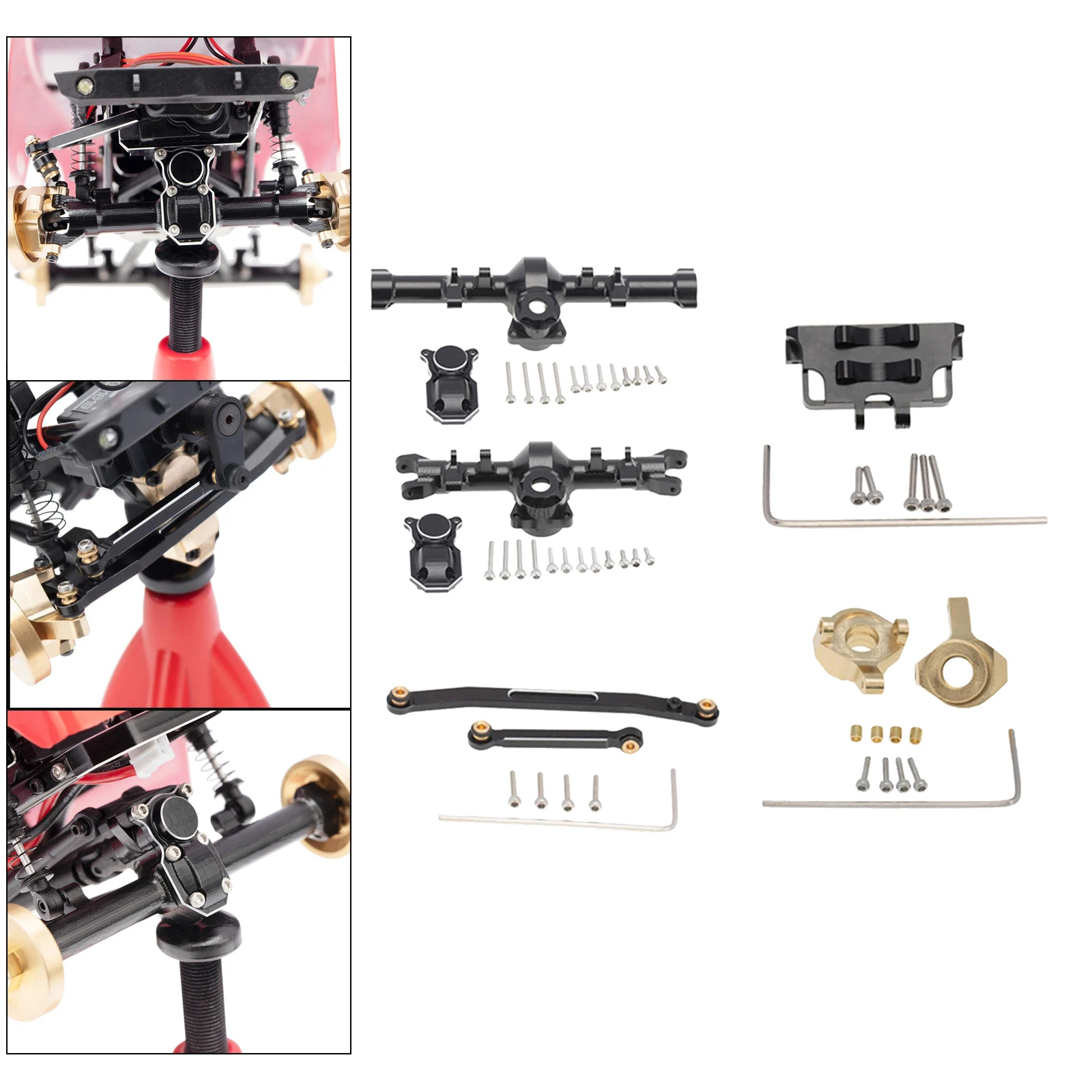 

RC Metal Front & Rear Axle Housing & Steering Linkage & Servo Mount for Axial SCX24 90081 1:24 RC Rock Crawler Car Spare Parts