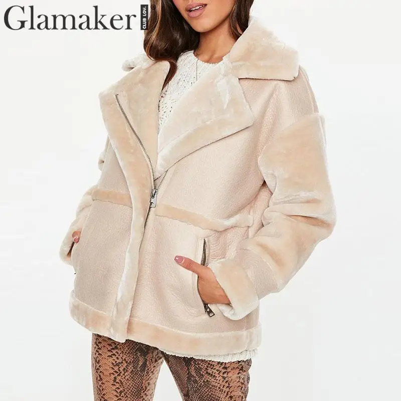 Glamaker/пальто из искусственного меха, овечья кожа, женская верхняя одежда, удобная повседневная теплая куртка с карманами, плюшевый мех, женская зимняя куртка с подкладкой, куртка в русском стиле