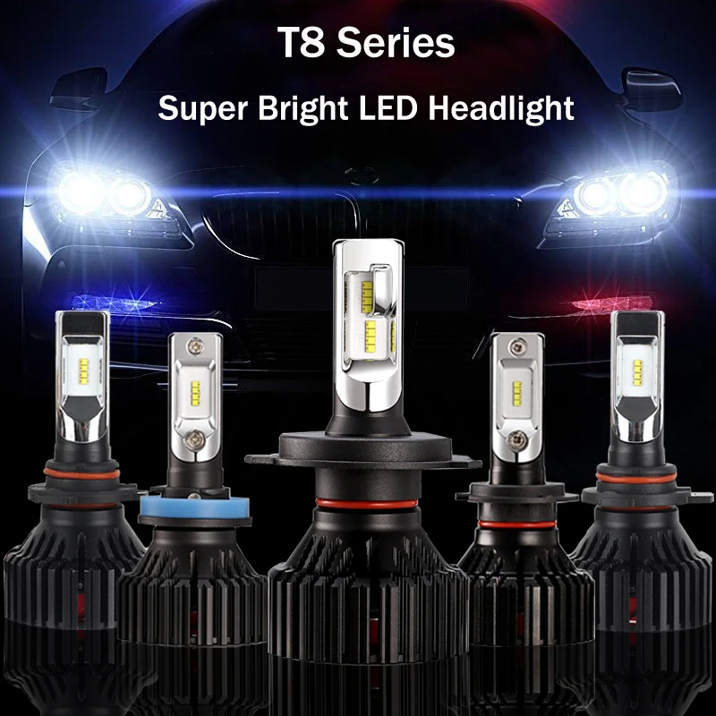 

New Arrival T8 6000K H7 LED Car Headlight Bulb 60W 8000LM ZES Chip LED Headlight H4 H11 H1 H8 9006 H3 9012 Car Front Fog Light