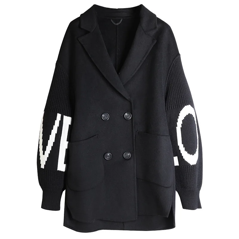 

New spring 2020 double-breasted double-sided velvet wool coat plus size overcoat high-end baseball uniform long suit collar