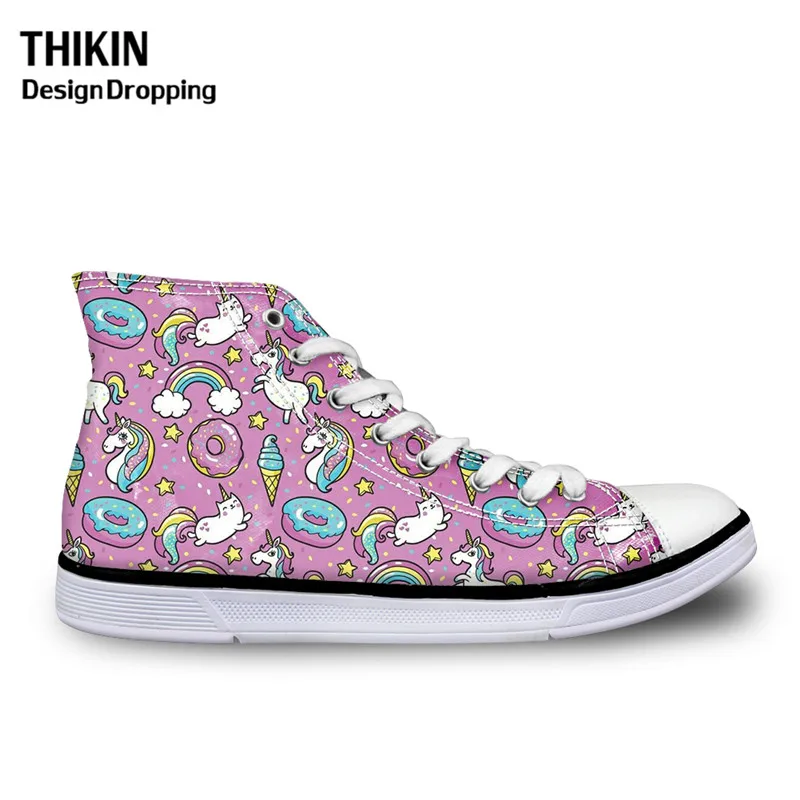 Кеды THIKIN женские с единорогом Вулканизированная подошва высокие кроссовки