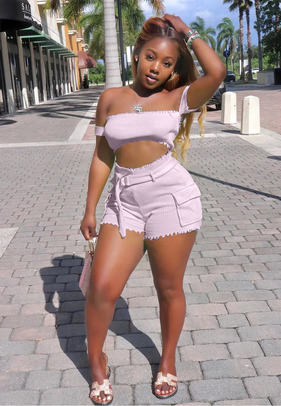 Женский летний костюм из 2 предметов укороченный топ с вырезом и шорты женский