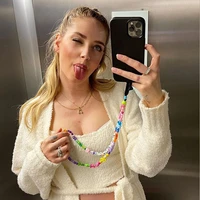 New Summer Colorful Beads Long Mobile Phone Chain Lanyards for Women Girls Bohemia Necklace Handmade For Phone Case Hanging Cord