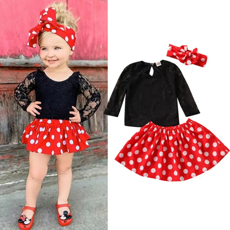 Комплект одежды из 3 предметов для маленьких девочек с кружевом футболка топы +