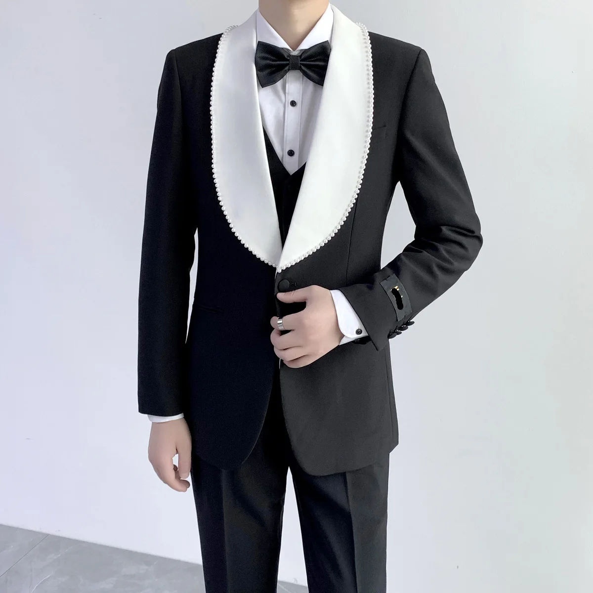 

Модный мужской костюм контрастных цветов 2021, костюм из трех предметов с искусственными бусинами, качественный мужской свадебный костюм