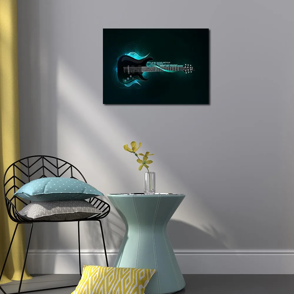 Картина на холсте зеленая электрическая светящаяся гитарные плакаты и принты