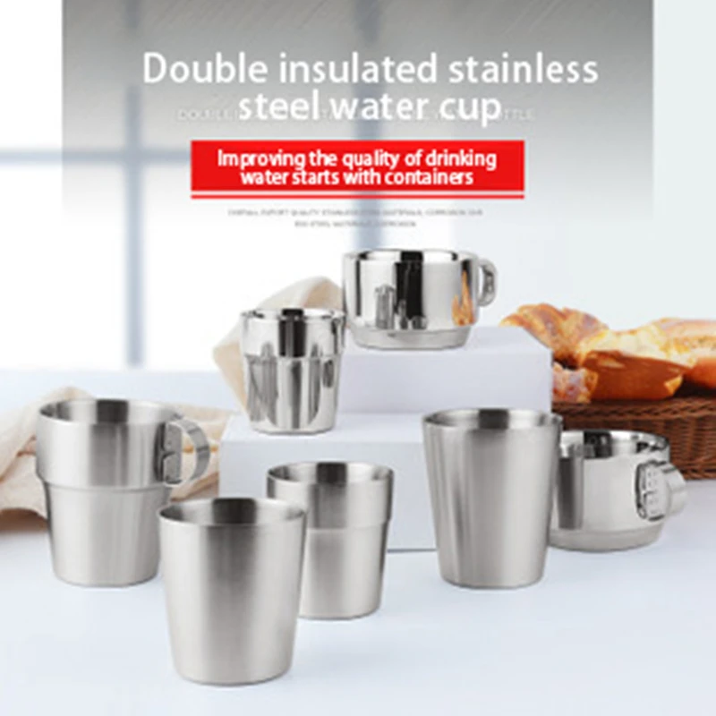 

304 stainless steel multi-purpose water cup double-layer insulated coffee cup creative beer glass children water cup mug