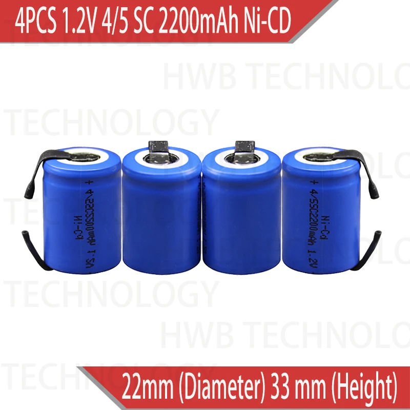 Аккумуляторная батарея 4X Ni Cd 4/5 SubC Sub C 1 2 В 2200 мАч с вкладкой синий цвет бесплатная
