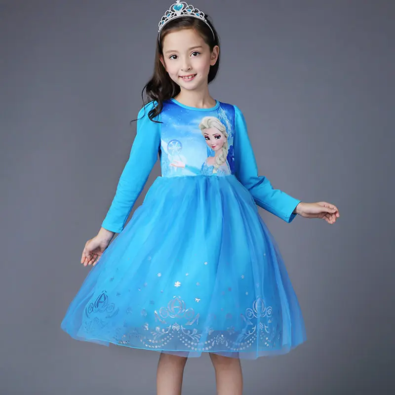 Модное Длинное Платье Эльзы Холодное сердце платье для маленьких девочек