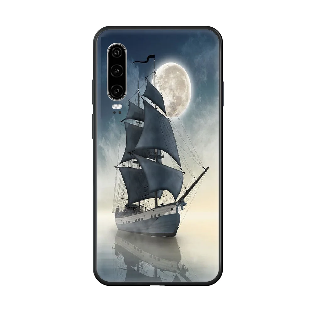 

Sails Phone Case hull For huawei honor 7 8 9 10 20 A S X Lite Pro black cover art shell 3D Etui fashion cell cover soft bumper