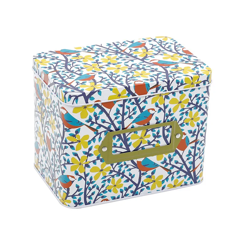 Flowers Tin Storage Box with Label Holder Large Capacity Candy Biscuits Home Organizer Coffee Sugar Tea Container | Дом и сад