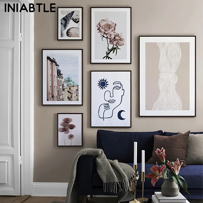 

Nordic Line Architecture Flower Plant Wall Art Abstract Painting Canvas Poster Print Scandinavian Picture Living Room Home Decor