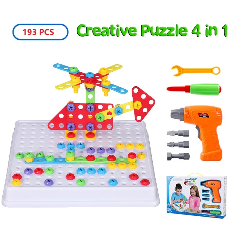 193 шт. электрическая дрель винт 3D головоломки игрушки для детей мальчиков DIY