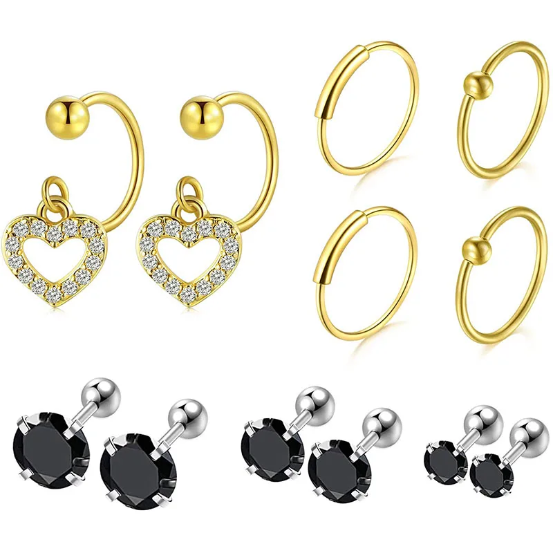 Серьги гвоздики 18 калибра для завитка ушной раковины сердца внутренней хрящевой