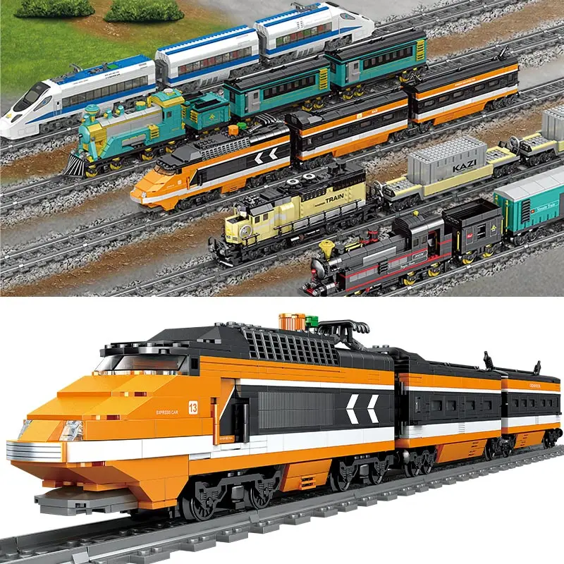 

City Technical Electric Rail Train Car Station Building Blocks Creator High-speed Urban Heavy Train Track Bricks Toys