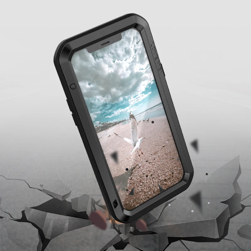 

Luxury Shockproof Waterproof Dustproof Case for iPhone 11 12 Mini Pro X XR XS Max Armor Funda Anti Fall Metal Cover Metal Shell