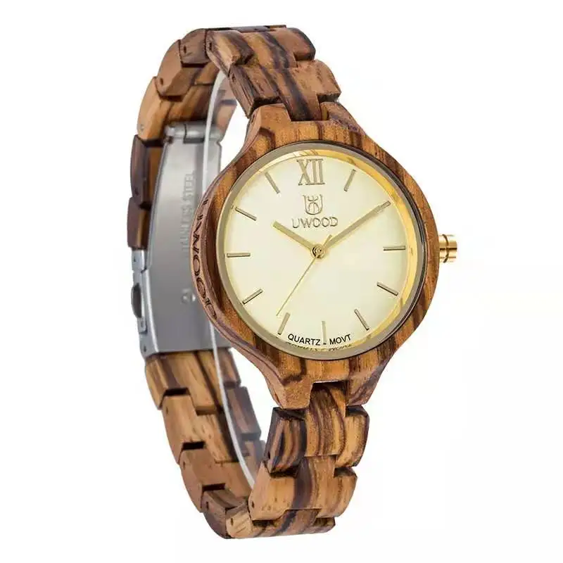 Zebra Uwood женские Деревянные Часы повседневные кварцевые часы винтажные наручные часы для дам - Цвет: Zebra