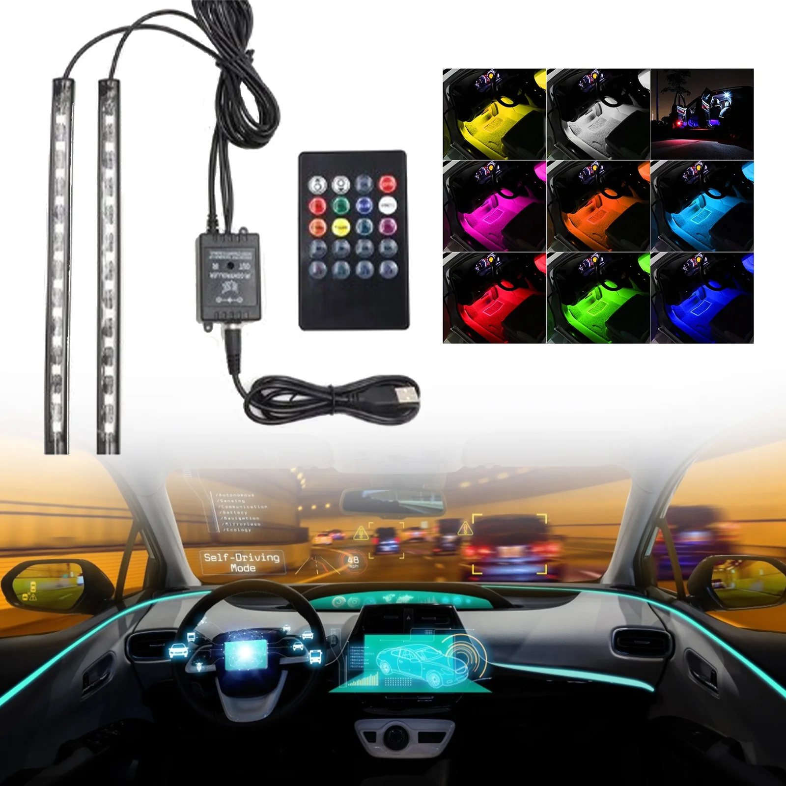 

USB Cigarette Lighter Auto Interior LED Decorative Atmosphere Lamp Colorful Voice Controlled Lamp Car Foot Light Ambient Lamp
