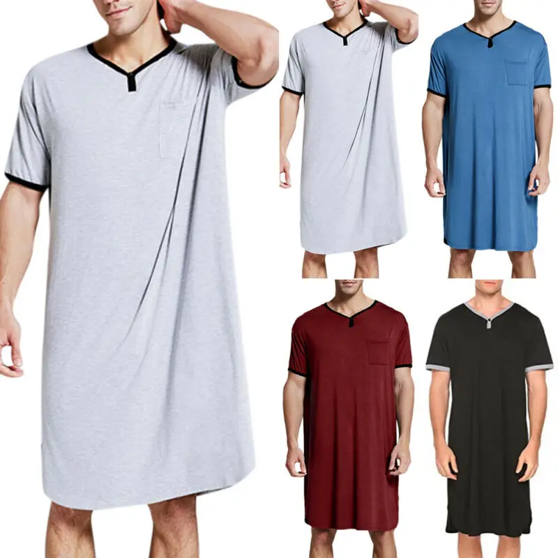

Mens Short Sleeve Pajamas Casual Loose Shirt Pocket Pullover Nightshirt Dress