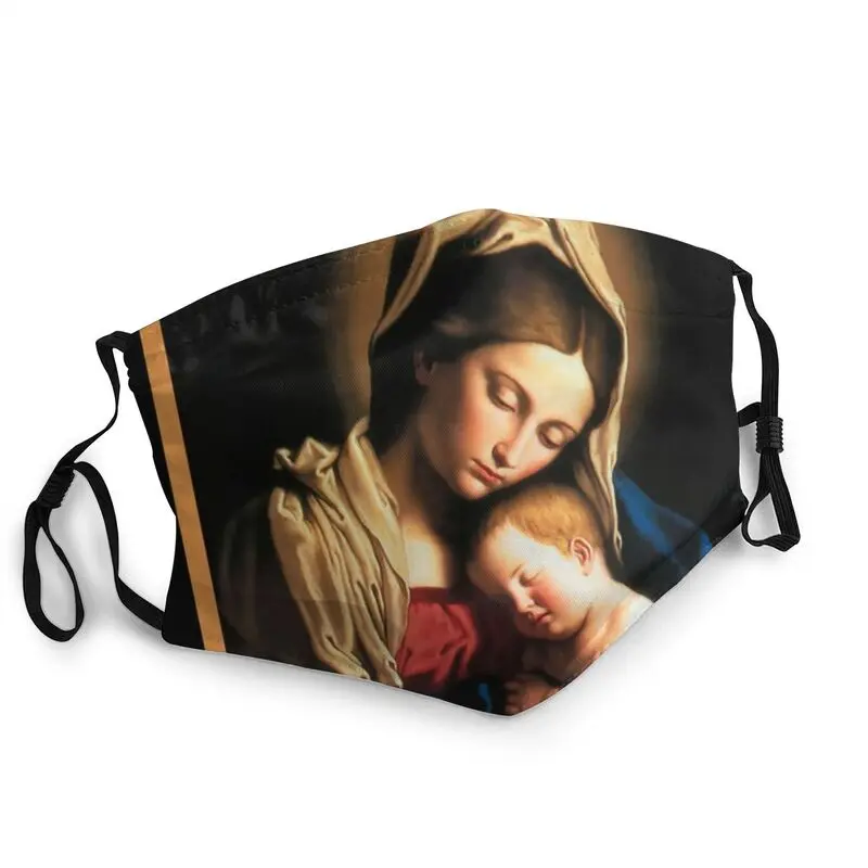 

Многоразовая маска для лица с изображением Богородицы, святой арт, для взрослых, с Иисусом, христианская вера, Пылезащитная маска против смо...