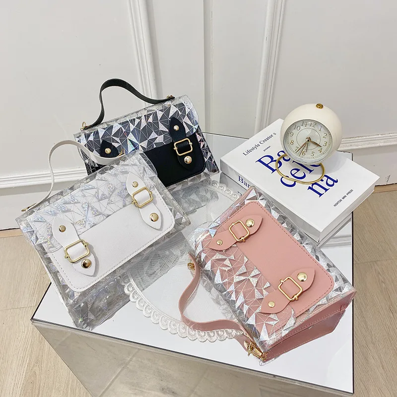 

Woman's Handbag Flash Transparent Double Clasp Hand Chain Crossbody Little Shoulder Bag Lady's 2022 New Purse Messenger Bag