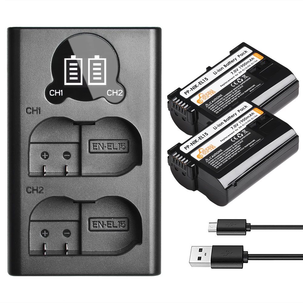 

Аккумулятор EN-EL15 + зарядное устройство со светодиодной подсветкой для Nikon DSLR D500 D600 D610 D750 D7000 D800 D800E D850 D810