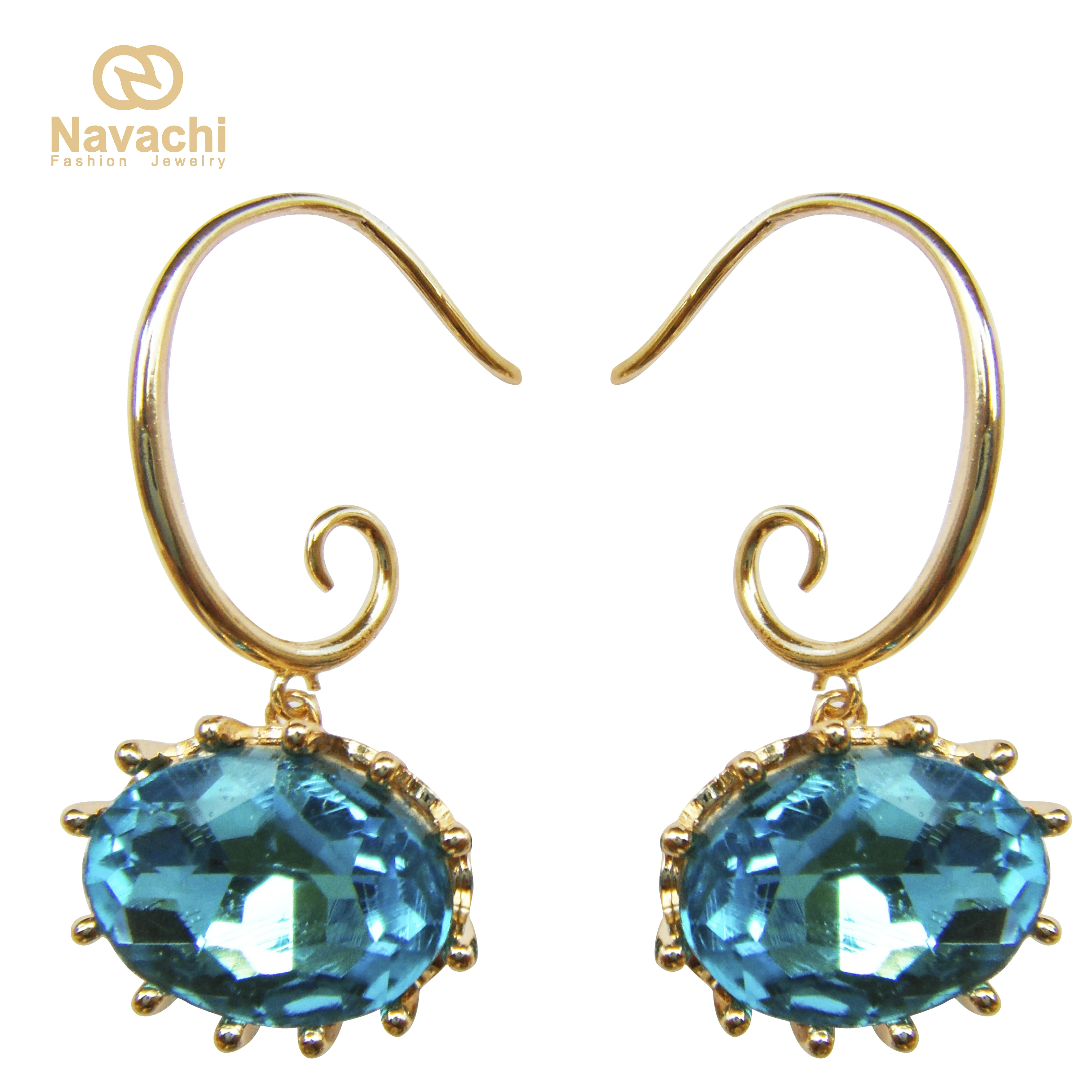 Navachi Овальный зеленый красный синий кристалл кубический цирконий желтый GP серьги