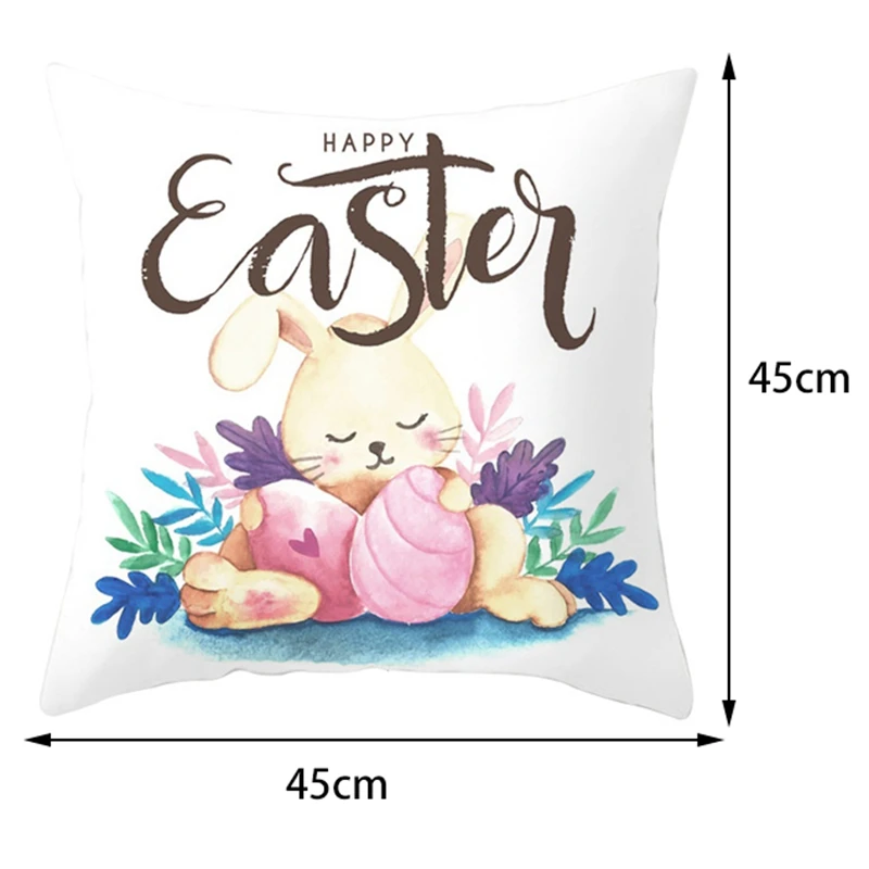 

45cm Happy Easter Cushion Cover Easter Decorations for Home Festival Ornament Cute Bunny Egg DIY Party Decor Set of 4