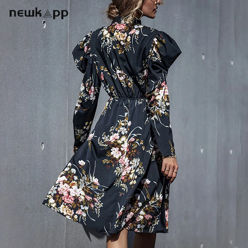 Женское осеннее Цветочное платье богемная шифоновая рубашка с длинным рукавом