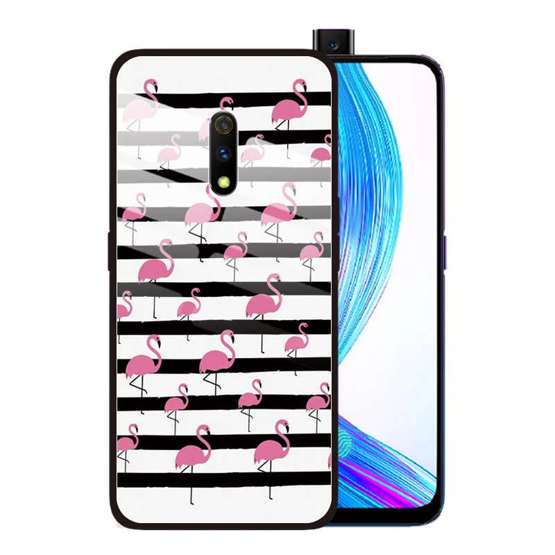 Роскошный милый чехол из закаленного стекла с рисунком фламинго для OPPO Realme Q 5 Pro XT