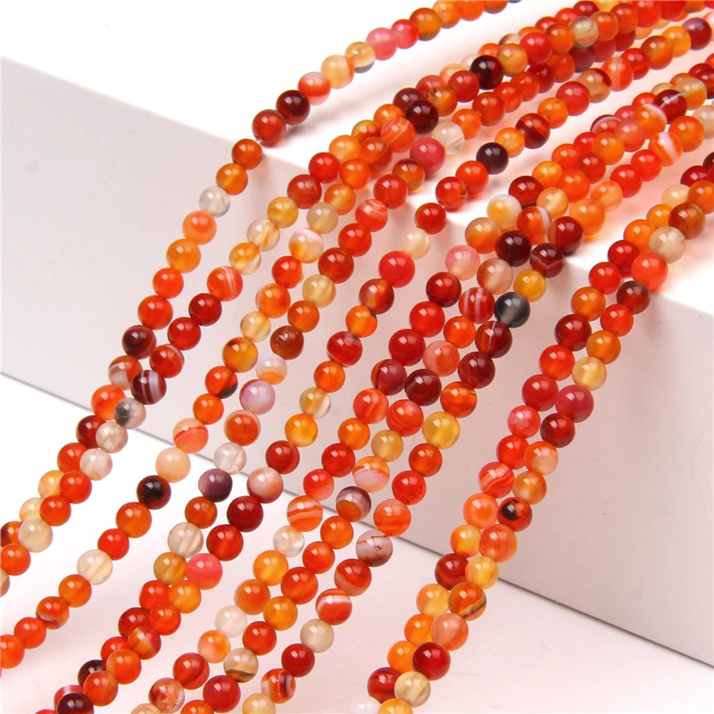 

4MM mini Orange red striped agates beads loose natural gem stone bead for jewelry making diy handmade bracelet earring necklace