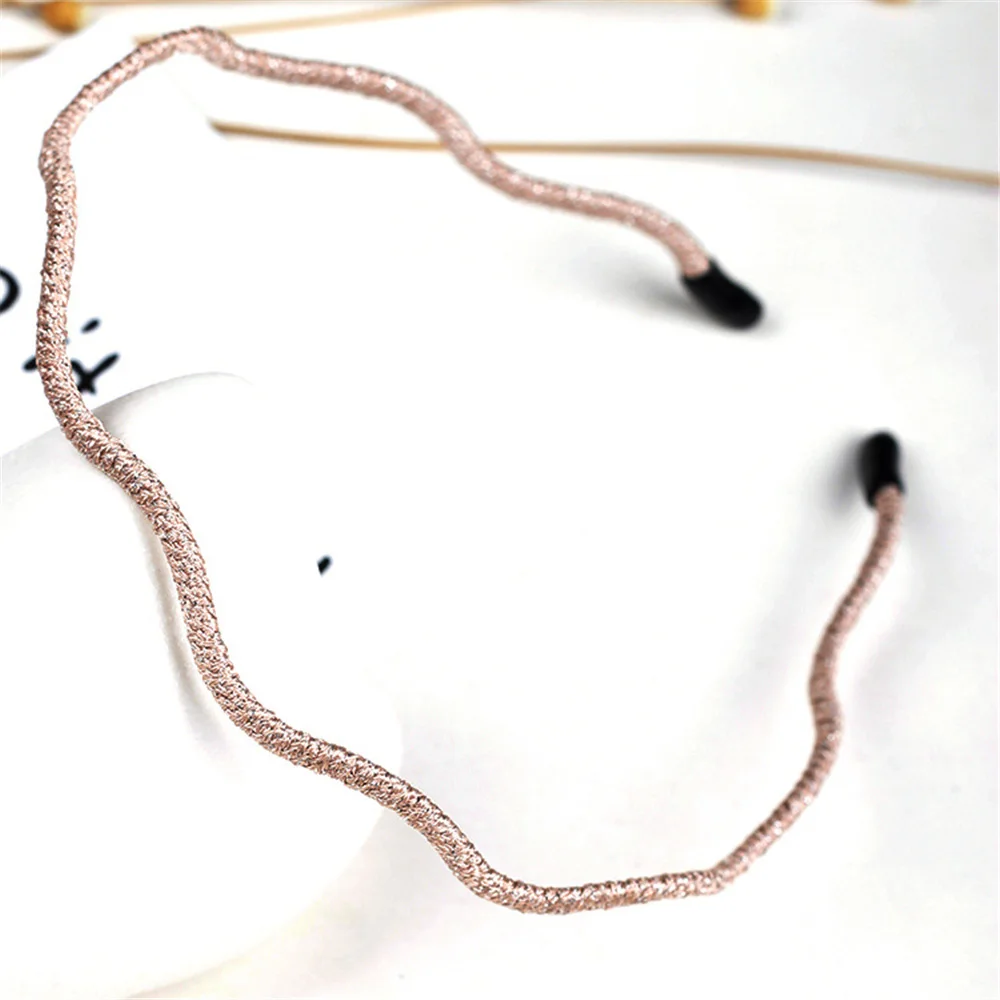 Beige Pink 1 шт., модные женские супер тонкие элегантные блестящие резинки для волос, ручная работа, блестящие металлические цвета, повязки на голову, женский элегантный головной убор - Цвет: Beige Pink