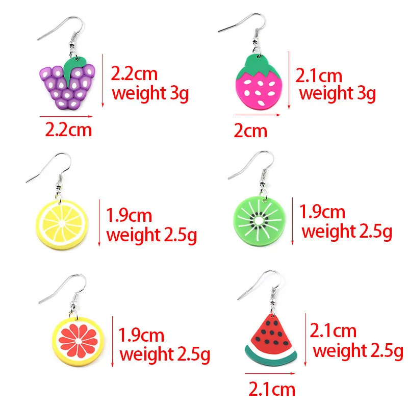 

Creative Women's Summer Watermelon Fruit Jewelry Earrings Fashion Strawberry Grapefruit Kiwi Fruit Pineapple Girl Earrings Gift